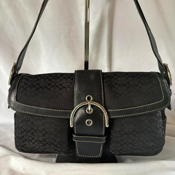 Coach Handbags - Vintage Coach Soho Buckle Flap Signature Canvas Black Leather Bag Purse Y2K 1463